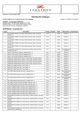 Sale Results Catalogue All Sales Subject to the Conditions Printed in This Catalogue Created On: 28/09/2021 10:39:39 AM