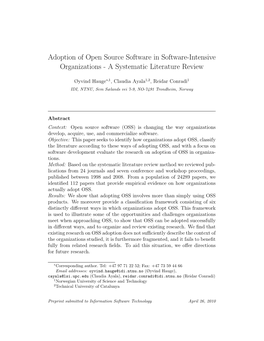 Adoption of Open Source Software in Software-Intensive Organizations - a Systematic Literature Review