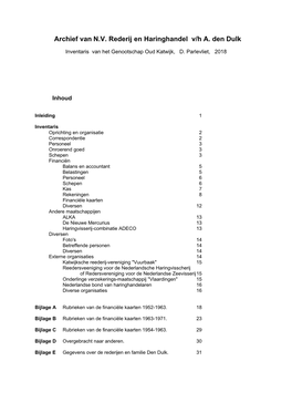 Archief Van N.V. Rederij En Haringhandel V/H A. Den Dulk