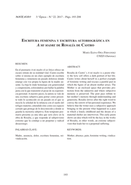 Págs. 193-208 ESCRITURA FEMENINA Y ESCRITURA AUTOBIOGRÁFICA EN a MI MADRE DE ROSALÍA D