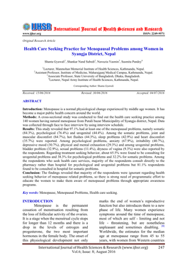 Health Care Seeking Practice for Menopausal Problems Among Women in Syangja District, Nepal