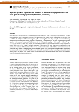 Age and Growth, Reproduction and Diet of a Sublittoral Population of the Rock Goby Gobius Paganellus (Teleostei, Gobiidae)