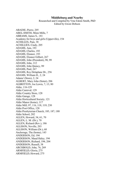 Middleburg and Nearby Researched and Compiled by Vme Edom Smith, Phd Edited by Gwen Dobson