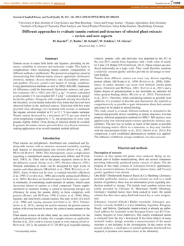 Different Approaches to Evaluate Tannin Content and Structure of Selected Plant Extracts – Review and New Aspects M