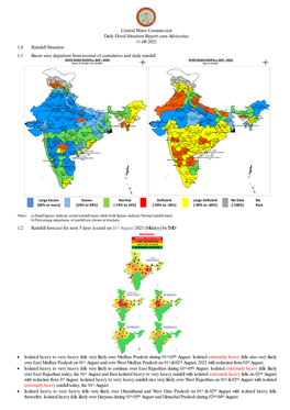 Central Water Commission Daily Flood Situation Report Cum Advisories 01-08-2021 1.0 Rainfall Situation 1.1 Basin Wise Departure