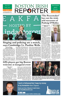 Singing and Policing Are a Match, Says Cambridge Lt. Pauline Wells (Continued from Page 1) America’S Darkest Days, How I Felt,” She Says), but Vice and Support