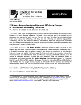 Efficiency Determinants and Dynamic Efficiency Changes in Latin American Banking Industries M