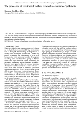 The Procession of Constructed Wetland Removal Mechanism of Pollutants