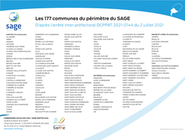 Les 177 Communes Du Périmètre Du SAGE D’Après L’Arrêté Inter-Préfectoral DCPPAT 2021-0144 Du 2 Juillet 2021