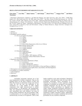 1611 REGULATION of PYRIMIDINE METABOLISM in PLANTS Chris