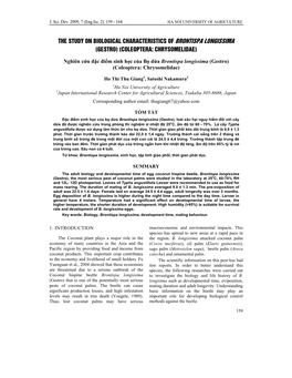 THE STUDY on BIOLOGICAL CHARACTERISTICS of Brontispa Longissima (GESTRO) (COLEOPTERA: CHRYSOMELIDAE)