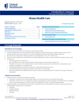 Home Health Care – Commercial Coverage Determination Guideline