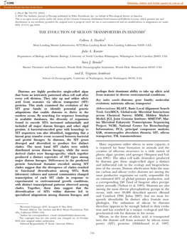 The Evolution of Silicon Transporters in Diatoms1