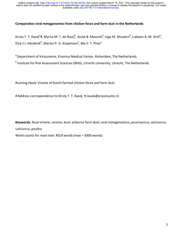 Comparative Viral Metagenomics from Chicken Feces and Farm Dust in the Netherlands
