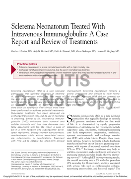Sclerema Neonatorum Treated with Intravenous Immunoglobulin: a Case Report and Review of Treatments
