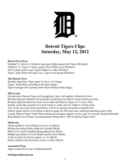 Detroit Tigers Clips Saturday, May 12, 2012