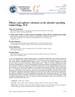 Effusive and Explosive Volcanism on the Ultraslow-Spreading Gakkel Ridge, 85�E