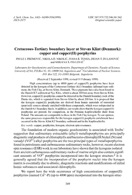 Cretaceous-Tertiary Boundary Layer at Stevns Klint (Denmark): Copper and Copper(II) Porphyrins PAVLE I