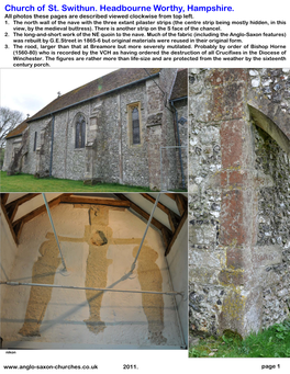 Church of St. Swithun. Headbourne Worthy, Hampshire. All Photos These Pages Are Described Viewed Clockwise from Top Left