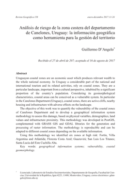 Análisis De Riesgo De La Zona Costera Del Departamento De Canelones, Uruguay: La Información Geográfica Como Herramienta Para La Gestión Del Territorio