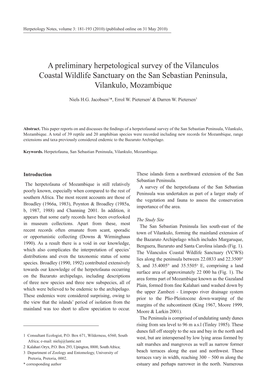 A Preliminary Herpetological Survey of the Vilanculos Coastal Wildlife Sanctuary on the San Sebastian Peninsula, Vilankulo, Mozambique