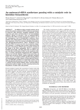 An Aminoacyl-Trna Synthetase Paralog with a Catalytic Role in Histidine Biosynthesis