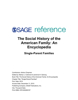The Social History of the American Family: an Encyclopedia