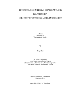 Trust-Building in the Us-Chinese Nuclear Relationship: Impact Of