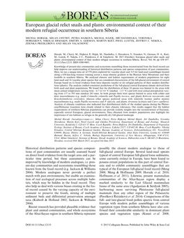 European Glacial Relict Snails and Plants: Environmental Context of Their Modern Refugial Occurrence in Southern Siberia