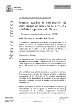 Fomento Adjudica La Conservación De Varios Tramos De Carreteras De La N-332 Y La N-340 En La Provincia De Alicante