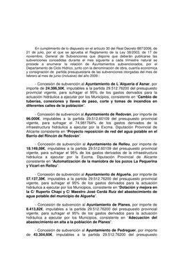 Concesión De Subvención Al Ayuntamiento De L´Alqueria D