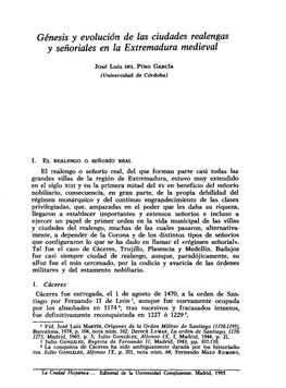 Génesis Y Evolución De Las Ciudades Realengas Y Señoriales En La Extremadura Medieval