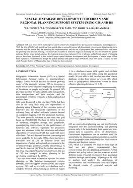 Spatial Database Development for Urban and Regional Planning Support System Using Gis and Rs