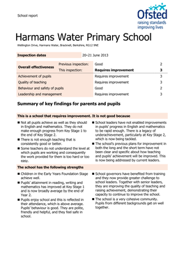 Harmans Water Primary School Wellington Drive, Harmans Water, Bracknell, Berkshire, RG12 9NE