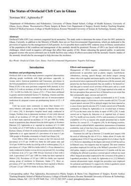 The Status of Orofacial Cleft Care in Ghana