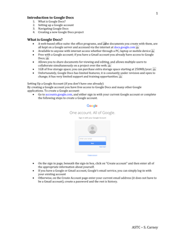 1 ASTC – S. Carney Introduction to Google Docs What Is Google Docs?
