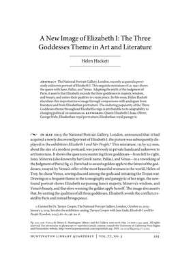 A New Image of Elizabeth I: the Three Goddesses Theme in Art and Literature