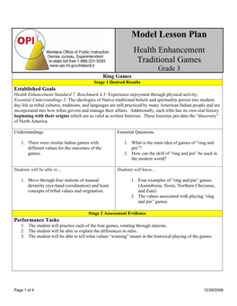 Ring Games Stage 1 Desired Results Established Goals Health Enhancement Standard 7, Benchmark 4.3: Experience Enjoyment Through Physical Activity