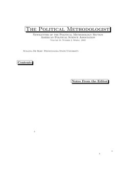 The Political Methodologist Newsletter of the Political Methodology Section American Political Science Association Volume 10, Number 2, Spring, 2002