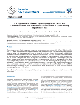 Antihypertensive Effect of Aqueous Polyphenol Extracts of ﻿Amaranthusviridis﻿ and ﻿Telfairiaoccidentalis﻿ Leaves in Spon