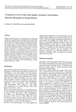 A Faunistic Review of the Crab Spiders (Araneae, Thomisidae) from the Mountains of South Siberia