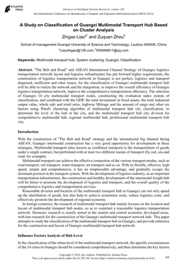 A Study on Classification of Guangxi Multimodal Transport Hub Based on Cluster Analysis Zhigao Liao and Zuquan Zhou