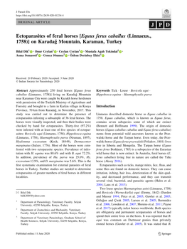 Ectoparasites of Feral Horses [Equus Ferus Caballus (Linnaeus., 1758)] on Karadag˘ Mountain, Karaman, Turkey