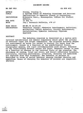 A Systems Model of Behaving Organisms and Persons: Implications to Behavior Change in Counseling. INSTITUTION Minnesota Univ., Minneapolis