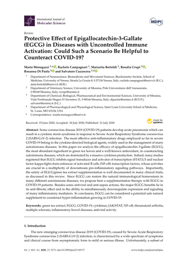 EGCG) in Diseases with Uncontrolled Immune Activation: Could Such a Scenario Be Helpful to Counteract COVID-19?