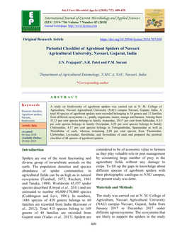 Pictorial Checklist of Agrobiont Spiders of Navsari Agricultural University, Navsari, Gujarat, India