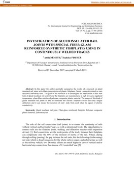 Investigation of Glued Insulated Rail Joints with Special Fiber-Glass Reinforced Synthetic Fishplates Using in Continuously Welded Tracks