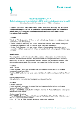 Press Release Prix De Lausanne 2017