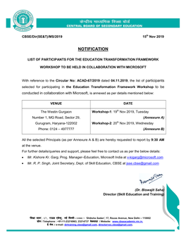 List of Participants for the Education Transformation Framework