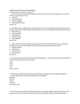 2012-01-17 23:39:27 UTC+05:30 1. Name the Rashtriya Lok Dal (RLD) Leader Who Was Inducted Into the Union Cabinet As Civil Aviation Minister on 18 December 2011